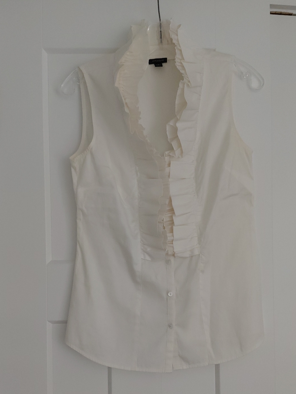 Ann Taylor Sleeveless Ruffle Front Blouse - Cream